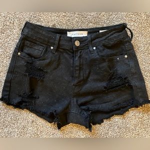 Distressed black high rise shorts